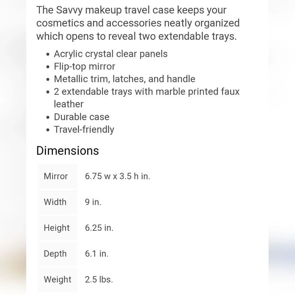 Impressions Savvy Lux Makeup Travel Case w/Mirror- Silver‎ & Marble